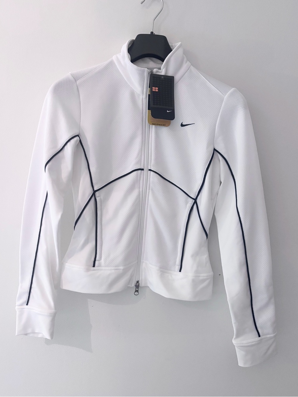 NWT Nike white tennis jacket full zip black sphere dry performance small